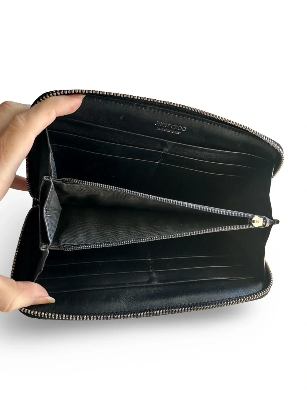 Jimmy Choo Filipa Star-Studded Black Leather Zip-Around Continental Long Wallet